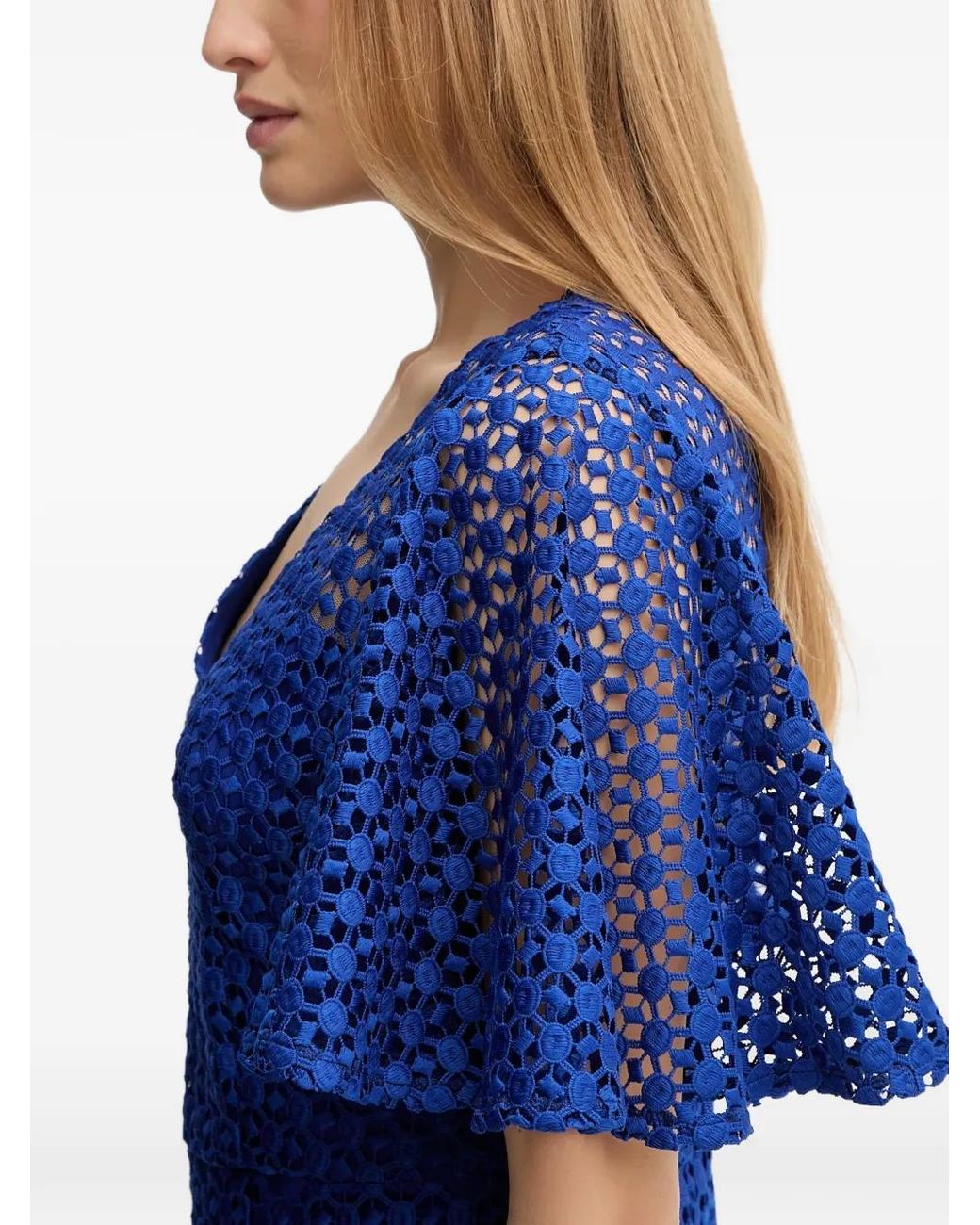 Joseph Ribkoff Blue V-Neck Lace Midi Dress