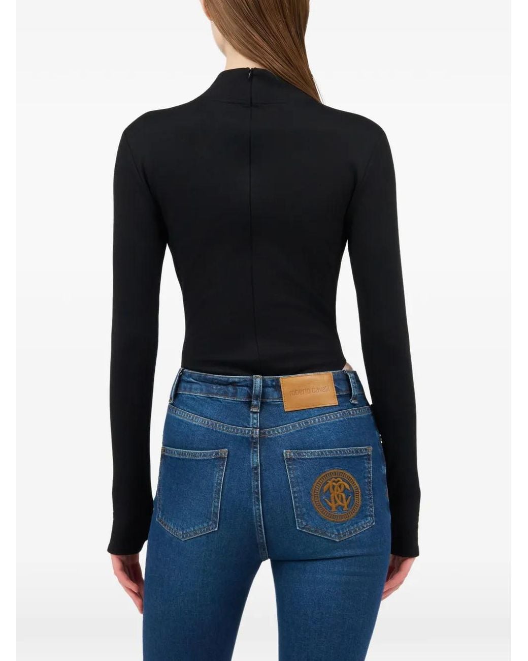 Roberto Cavalli Black Embroidered Long-Sleeve Top