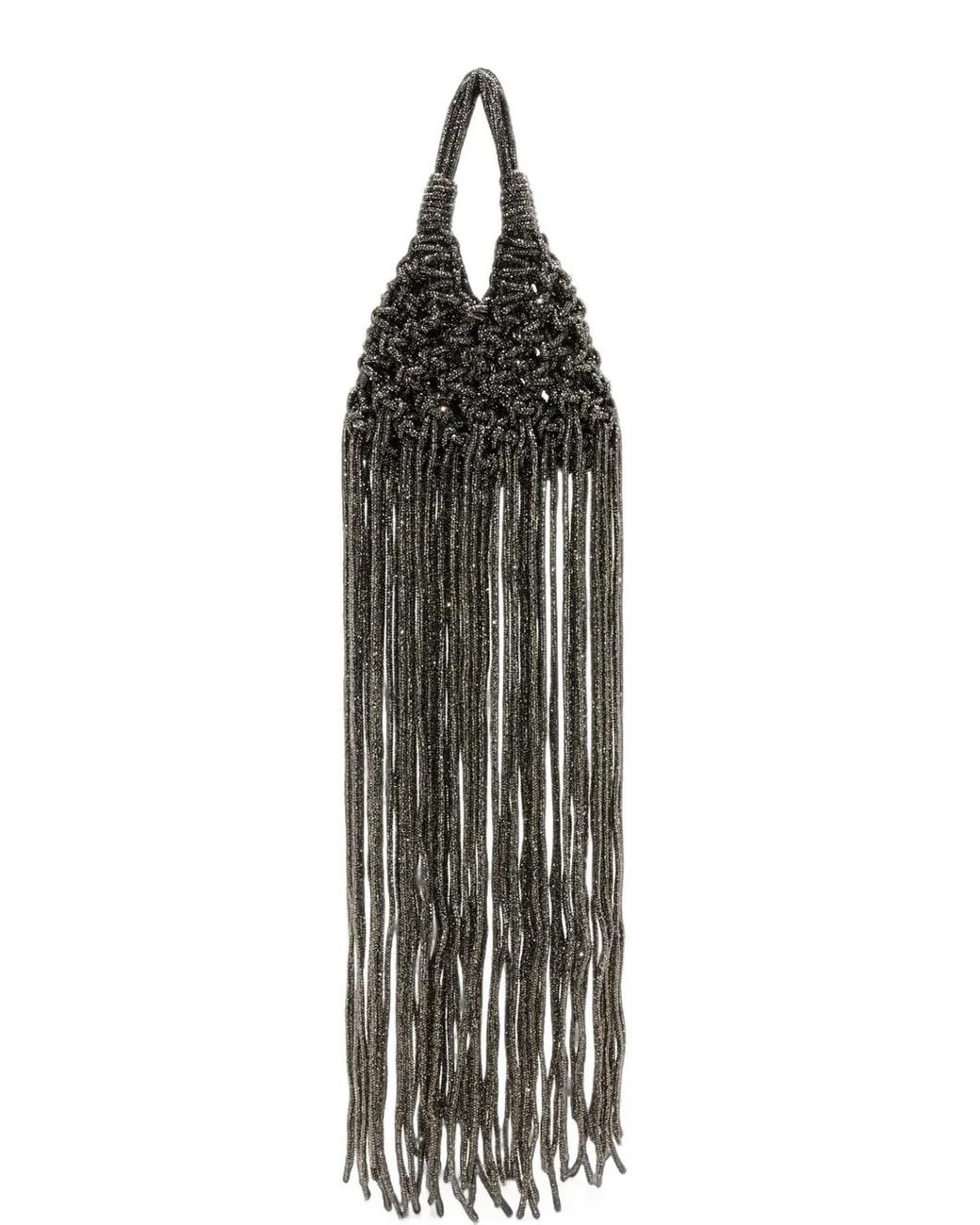 HIBOURAMA Gray Mini Cabas Vannifique Fringe