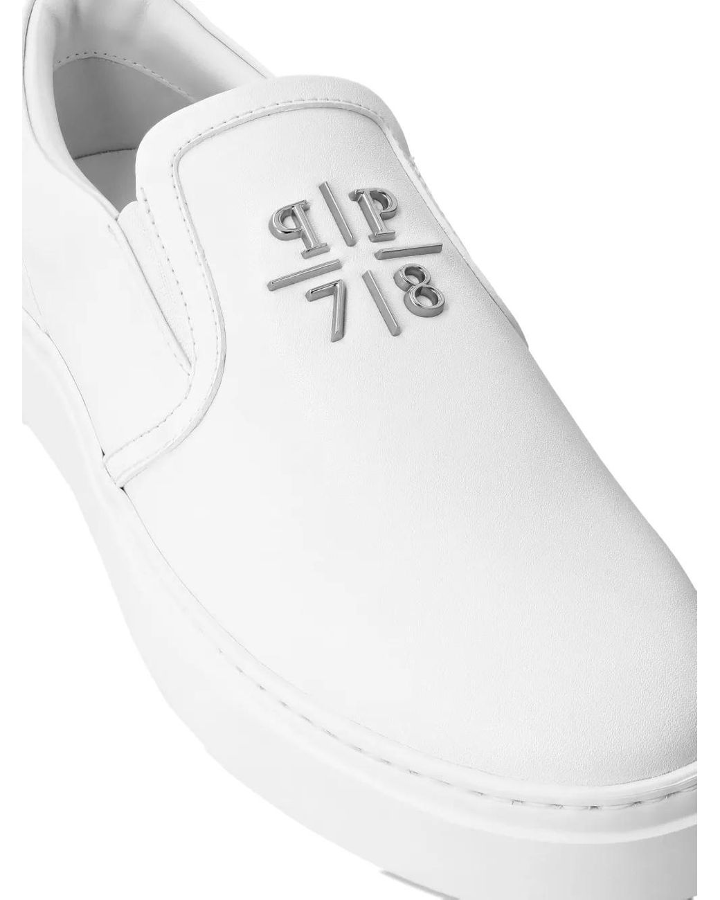 Philipp Plein White Leather Slip-On Sneakers