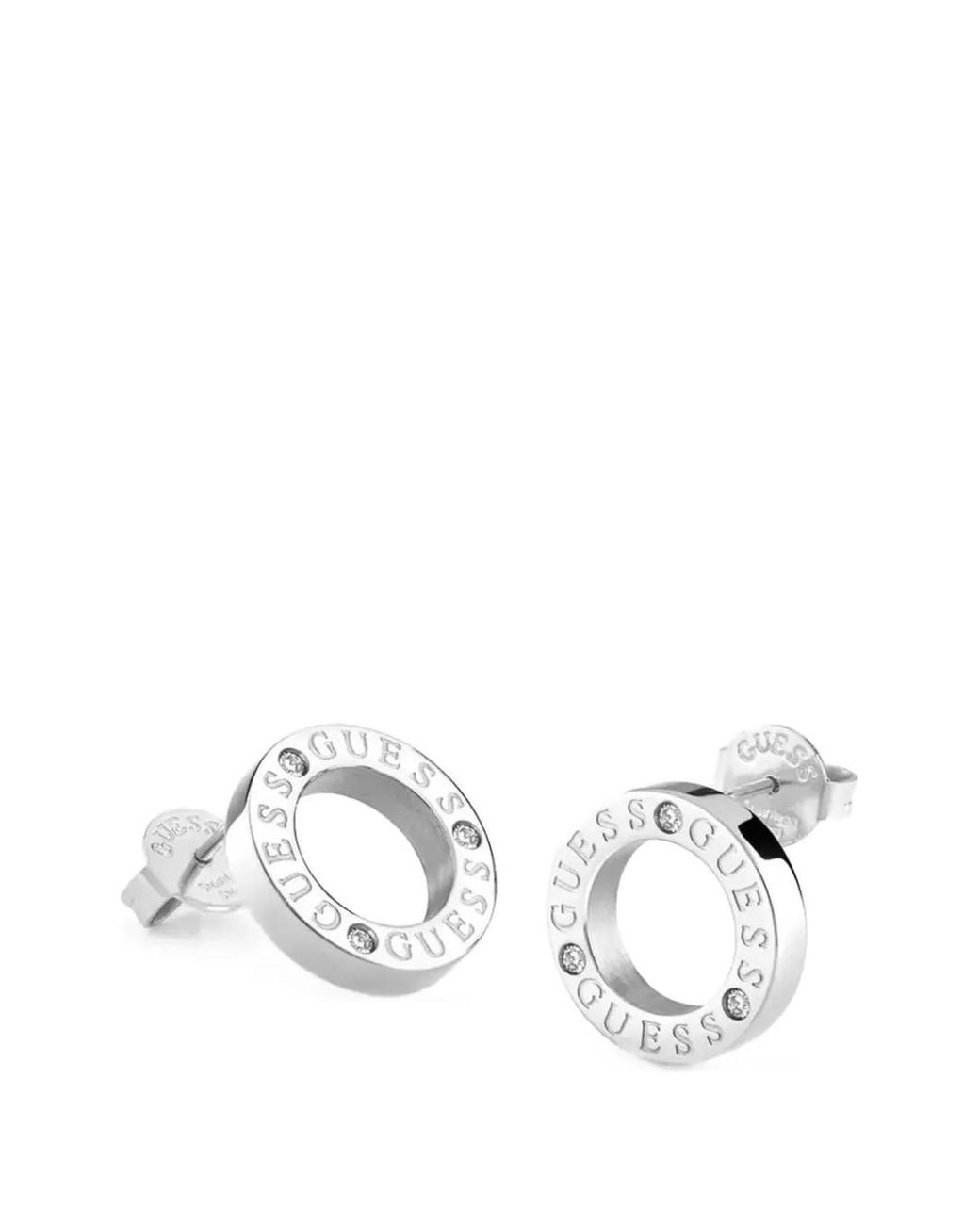 Guess White Logo-Engraved Stud Earrings