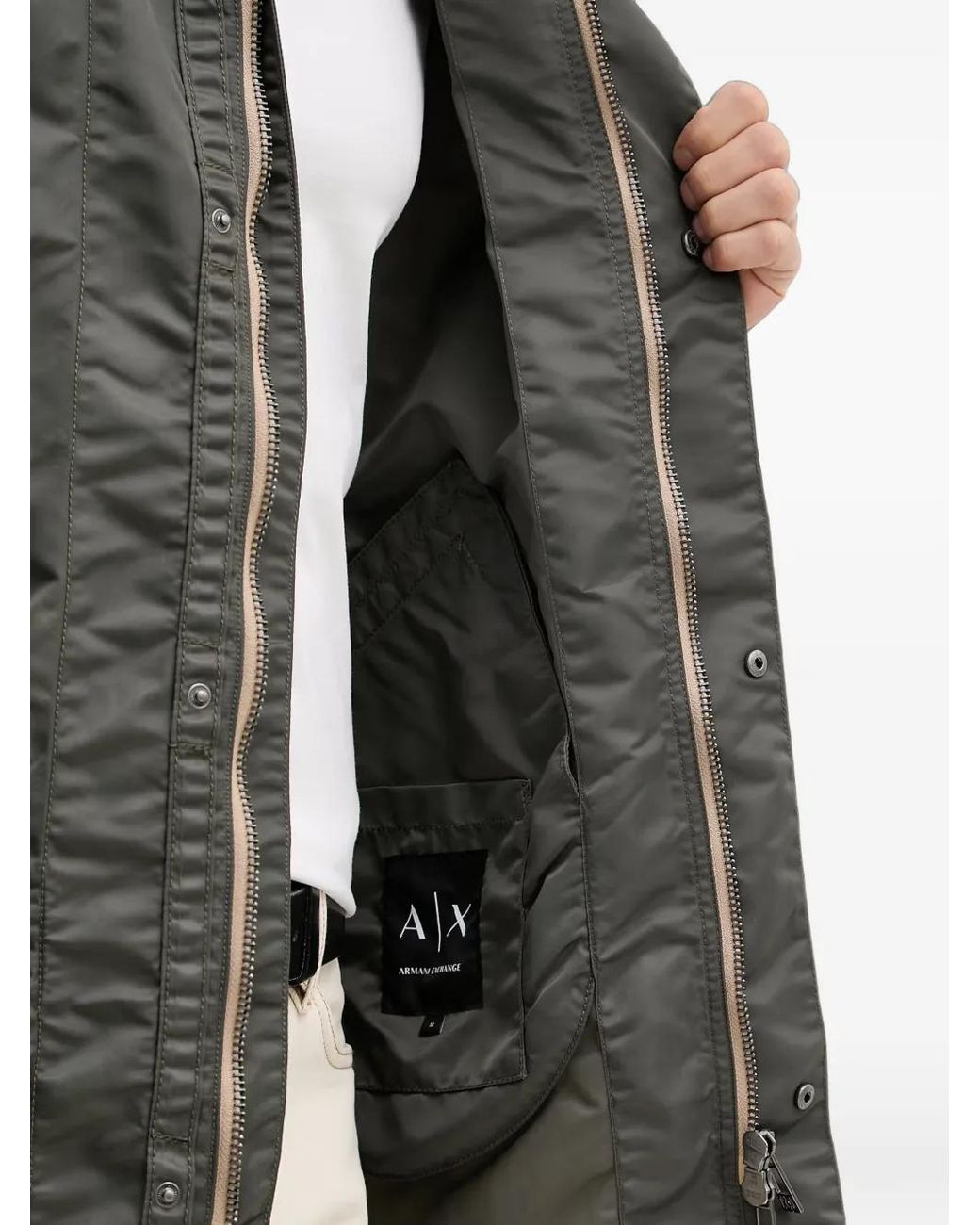 ARMANI EXCHANGE Gray Hooded Zip-Up Coat for men