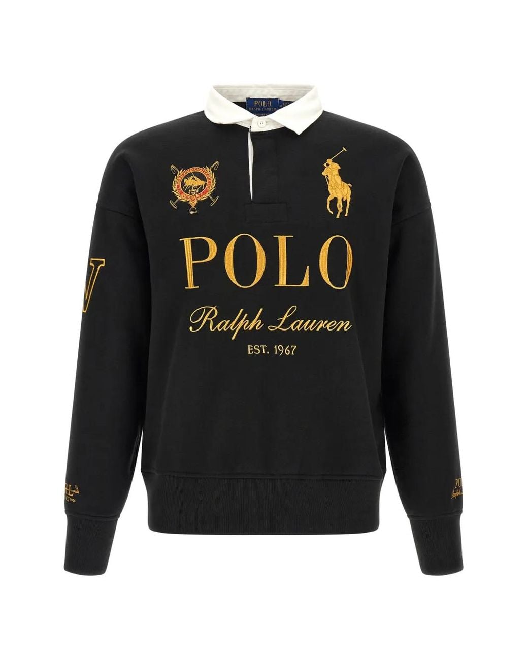 Polo Ralph Lauren Black Relaxed Fit Big Pony Rugby Sweatshirt Polo Shirt for men
