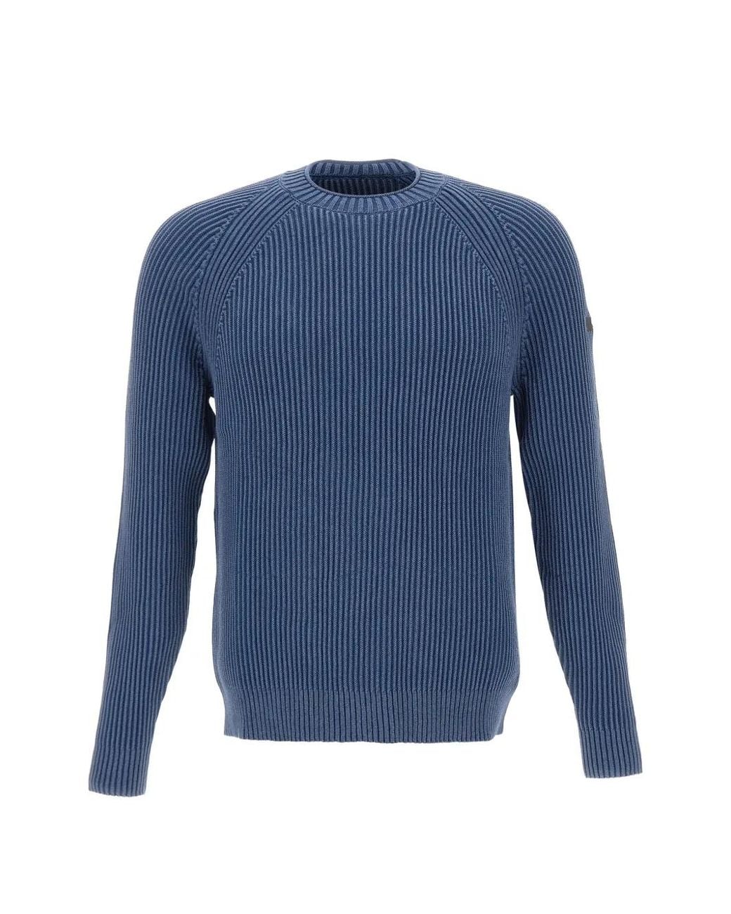 Rrd Blue Cotton 7 Techno Wash Ribbed-Knit Sweater for men