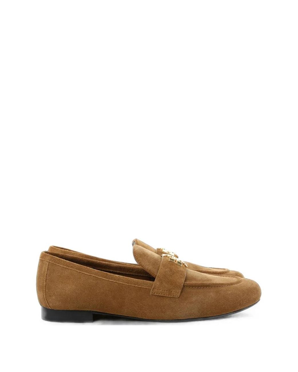 Tory Burch Brown Logo-Plaque Suede Loafers