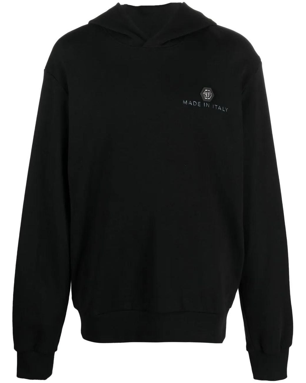 Philipp Plein Black Cotton Logo-Print Hoodie for men