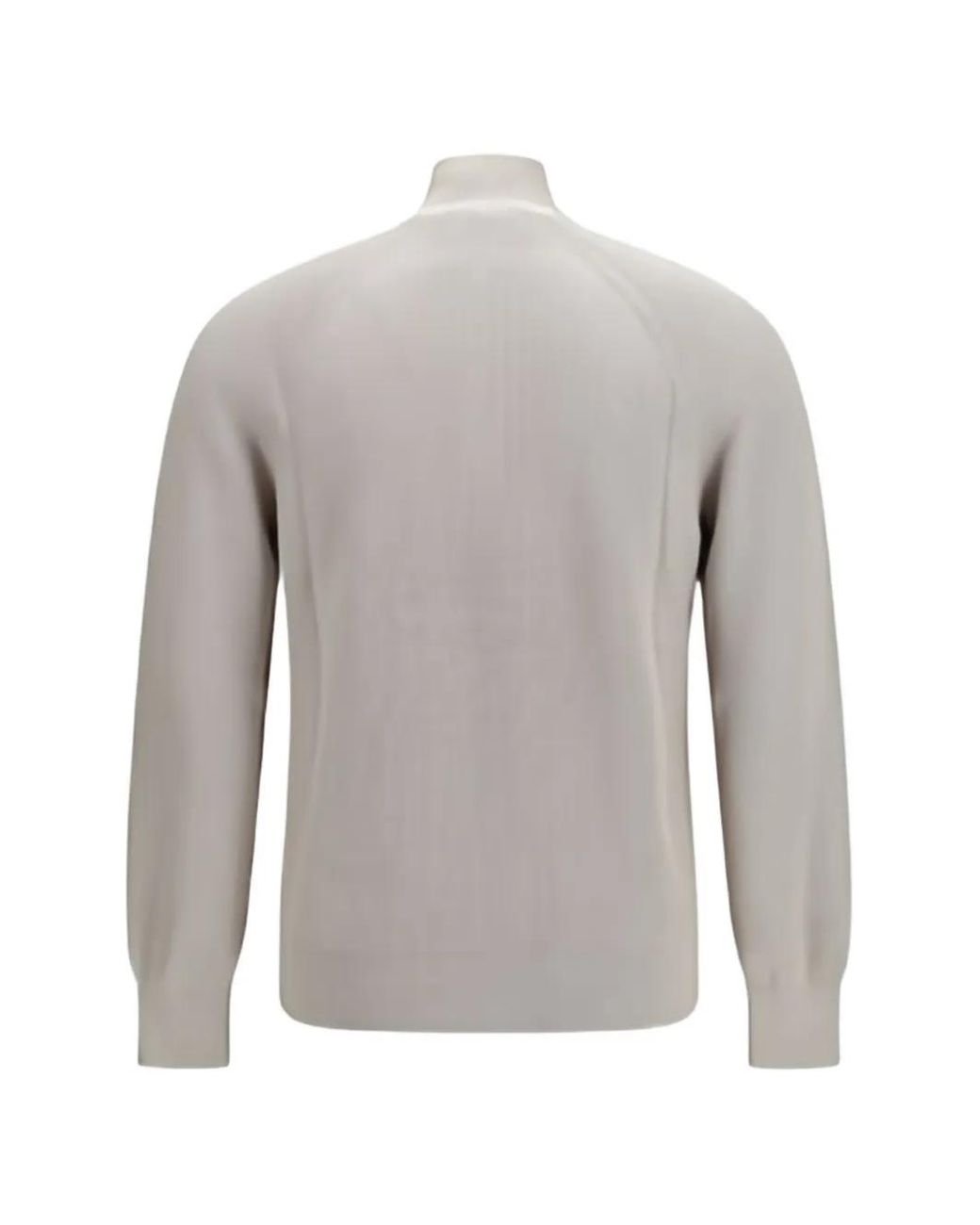 Brunello Cucinelli Gray Cotton English Rib Sweater With Half Zip And Raglan Sleeves for men
