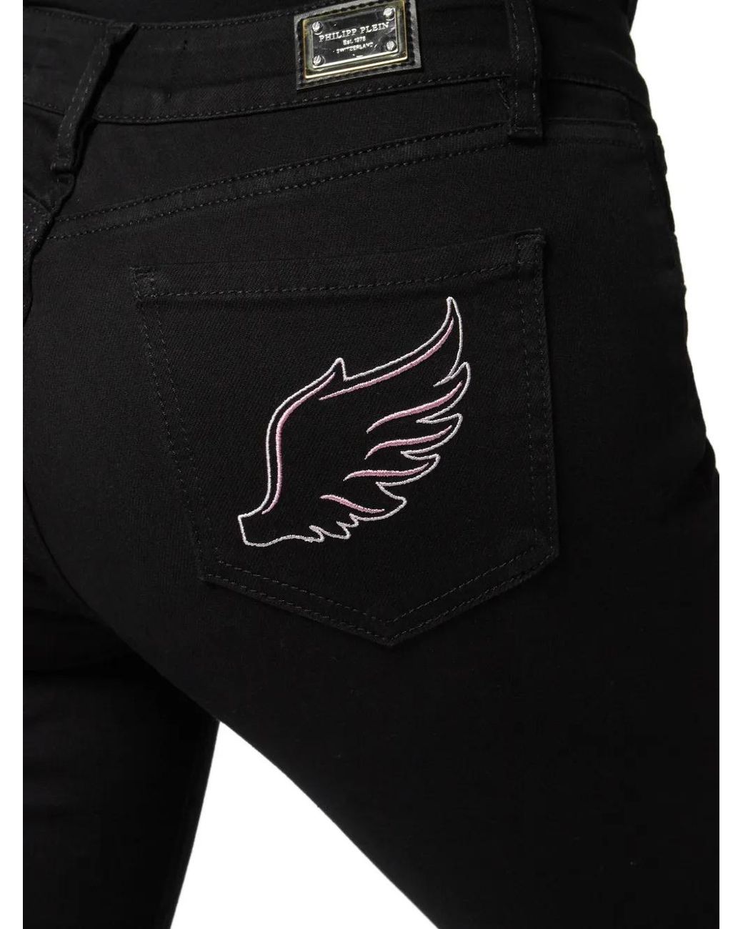 Philipp Plein Black Angel Wing-Embroidered Jeggings
