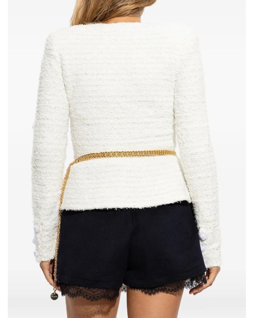 Self-Portrait White Belted Bouclé-Effect Jacket