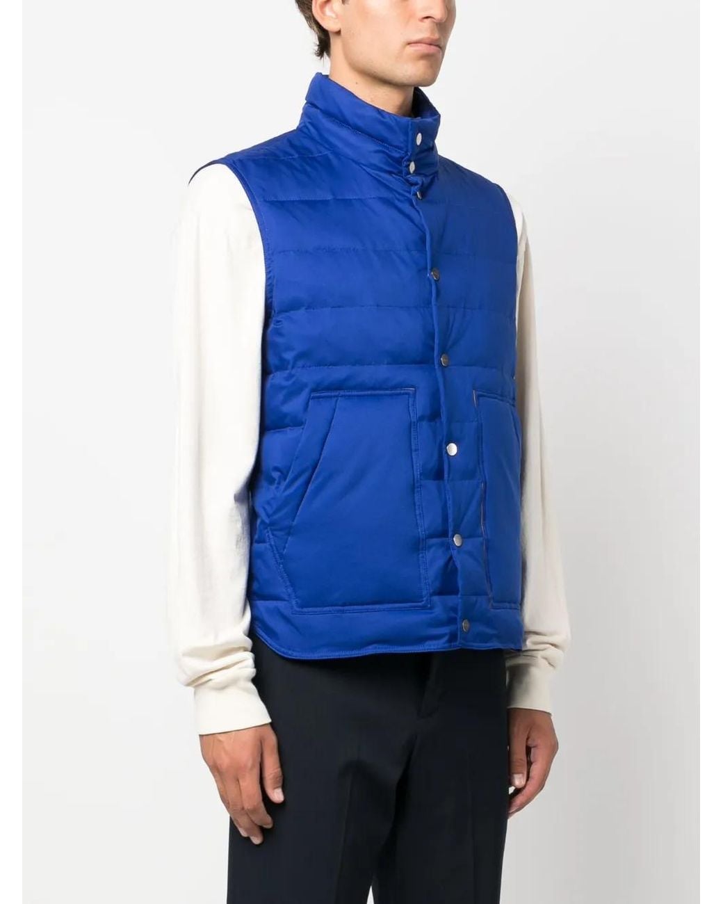 Kiton Blue Button-Up Padded Gilet for men