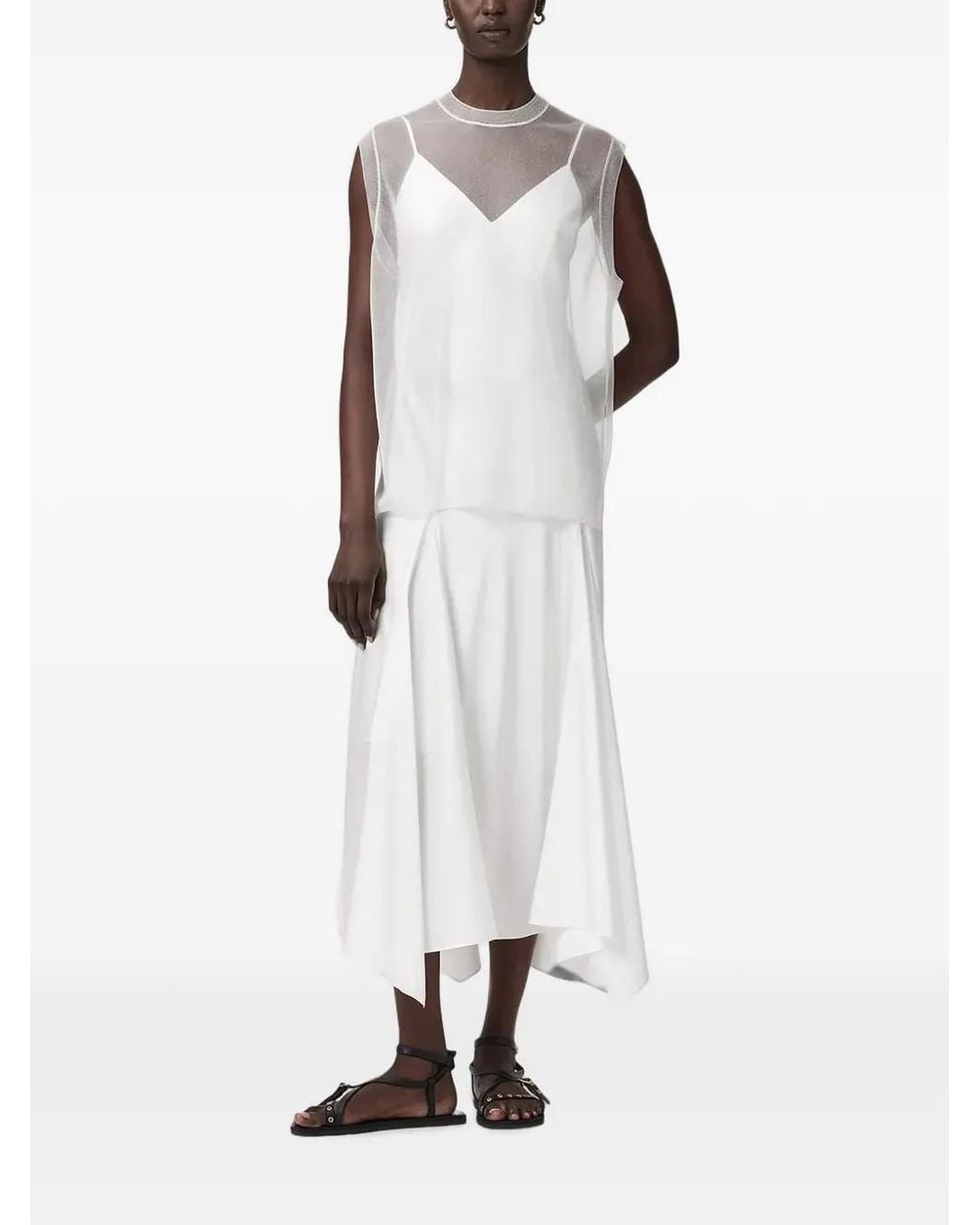 AllSaints White Sheer-Overlay Flared Dress