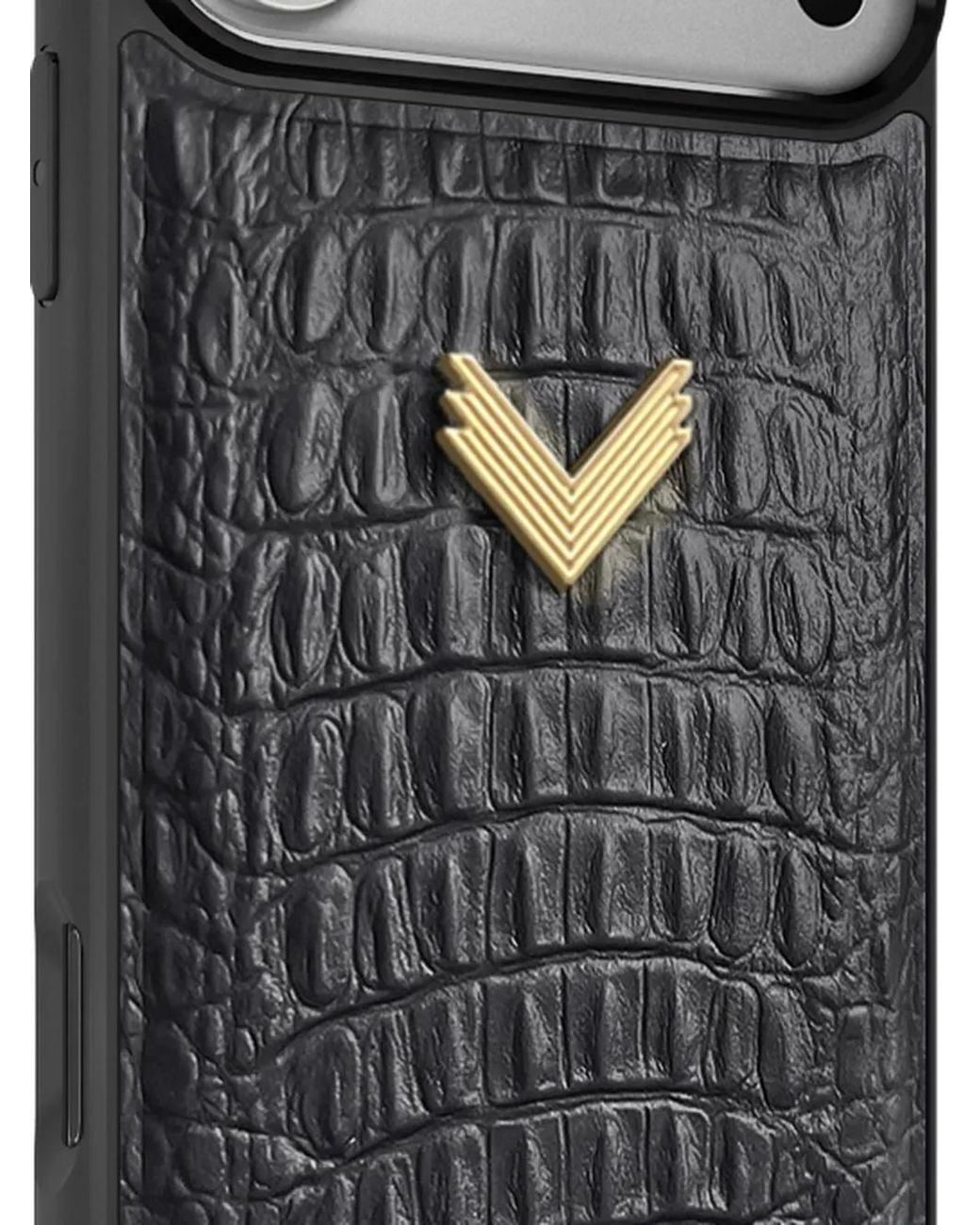 Velante Black Alligator-Effect Leather Iphone 18 Pro Case