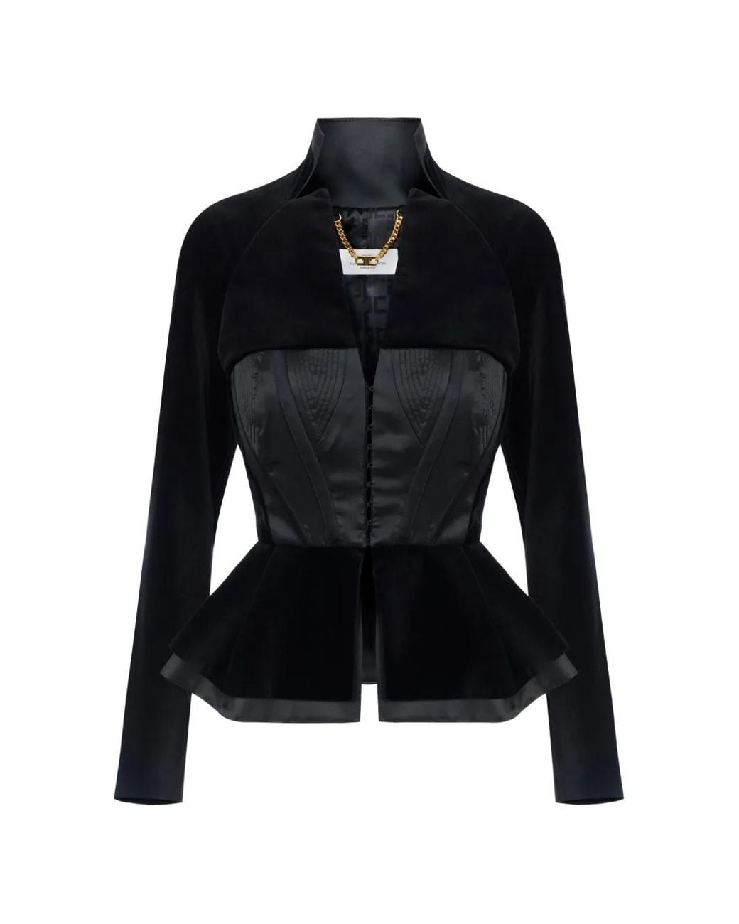 Elisabetta Franchi Black Gazar And Velvet Jacket