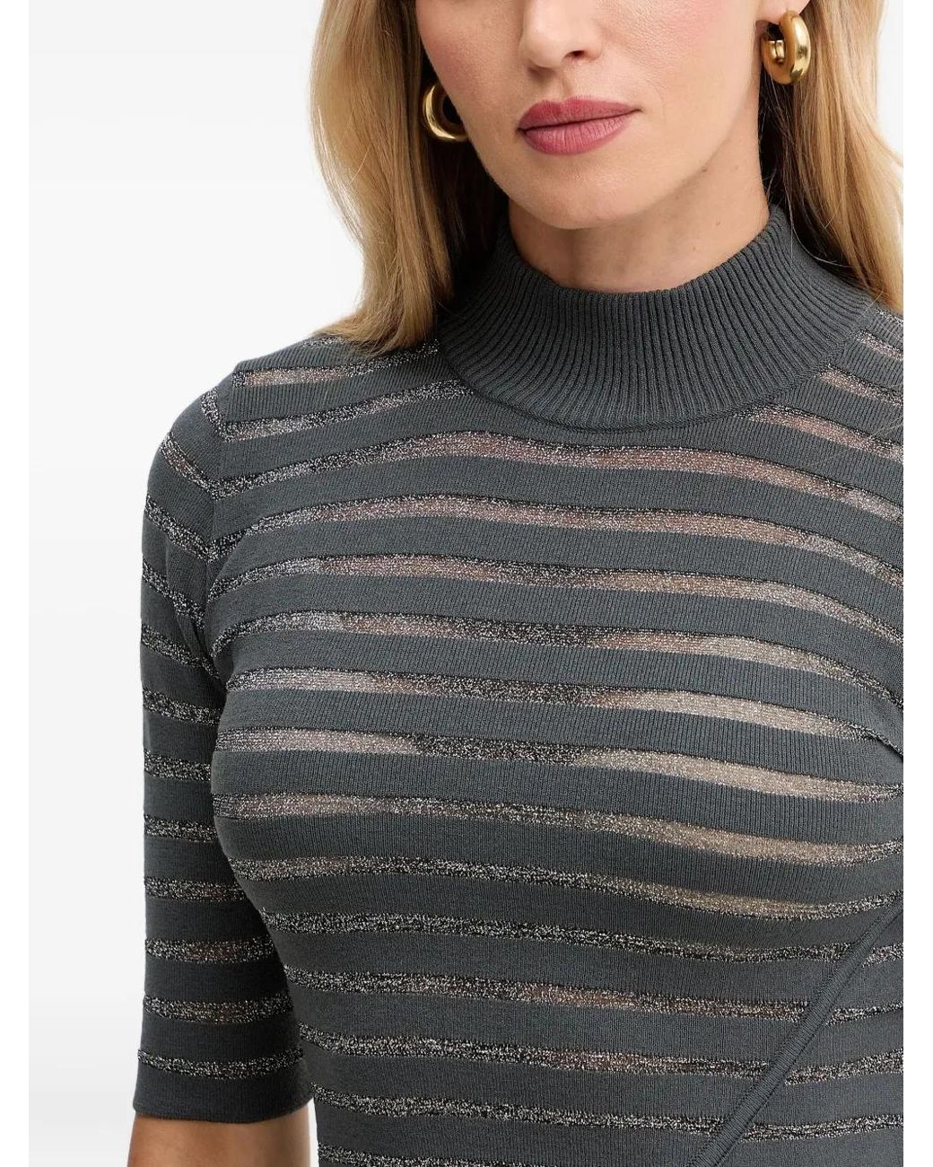 SIMONA CORSELLINI Black Striped Mock-Neck Top