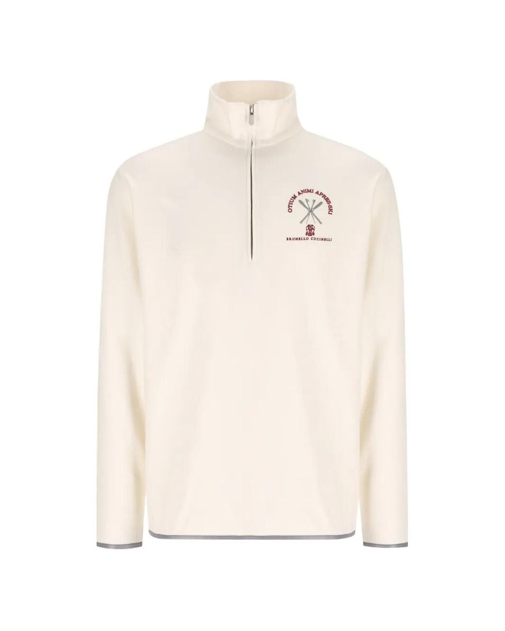 Brunello Cucinelli White Embroidered Half-Zip Sweatshirt for men