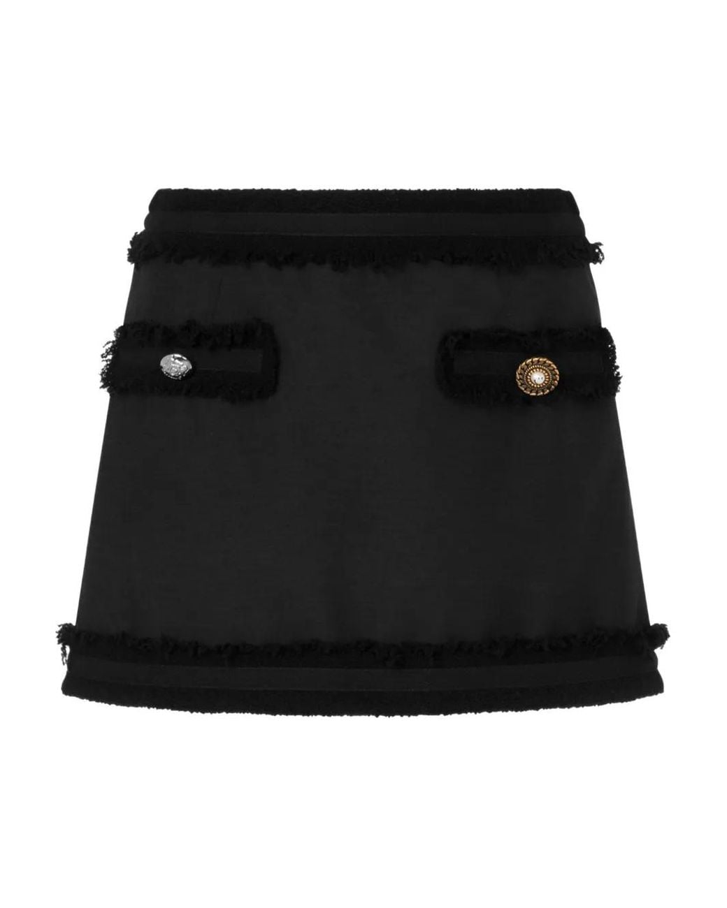 Moschino Black Boucle Wool Mini Skirt With Fringed Hem