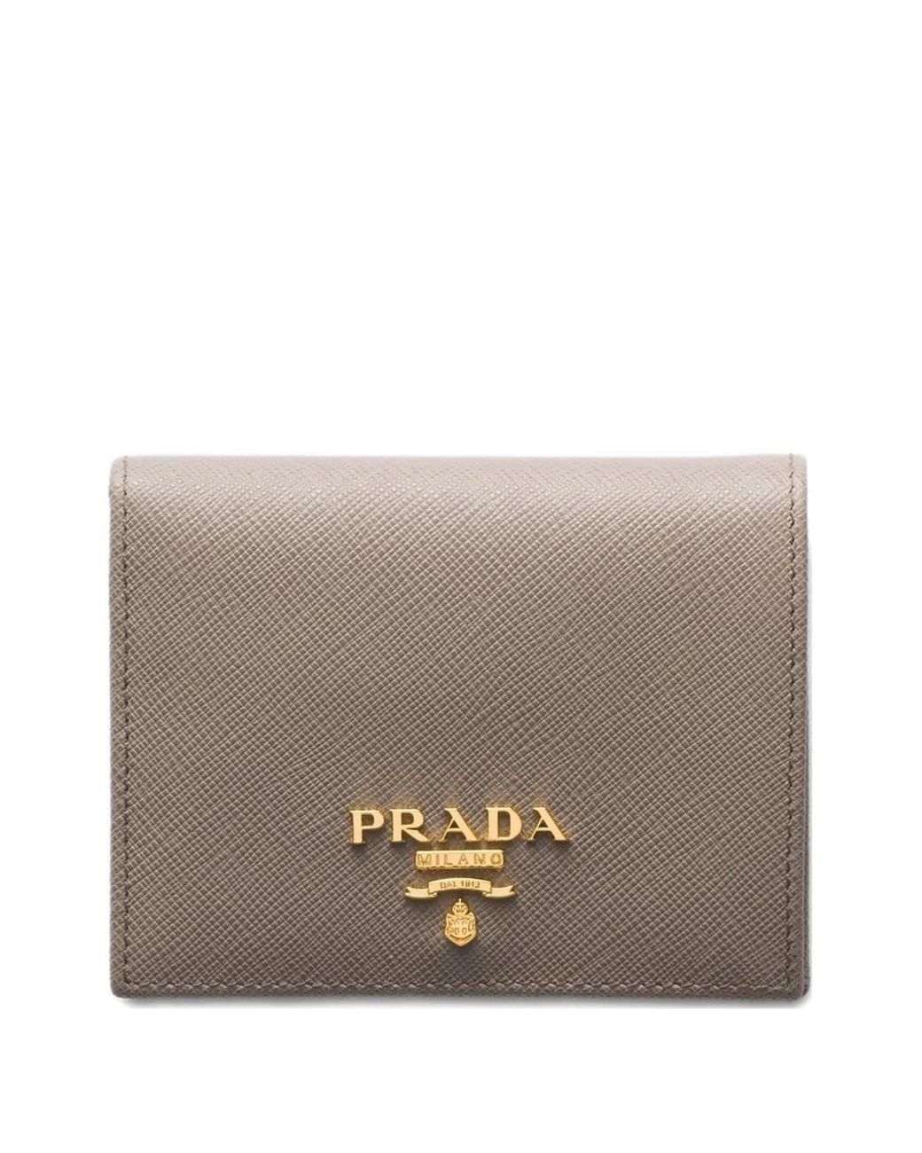 Prada Gray Small Metal-Lettering Leather Wallet