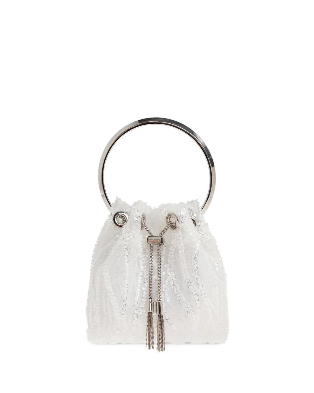 Jimmy Choo White Bon Bon Sequined Tote Bag