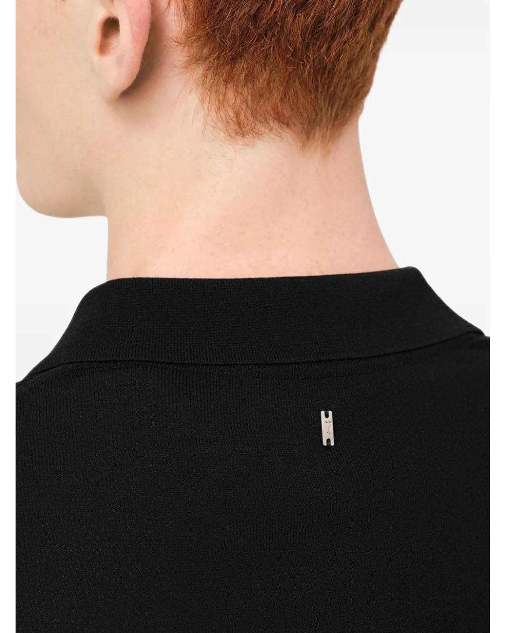 AMI Black Knit Short-Sleeve Polo Shirt for men