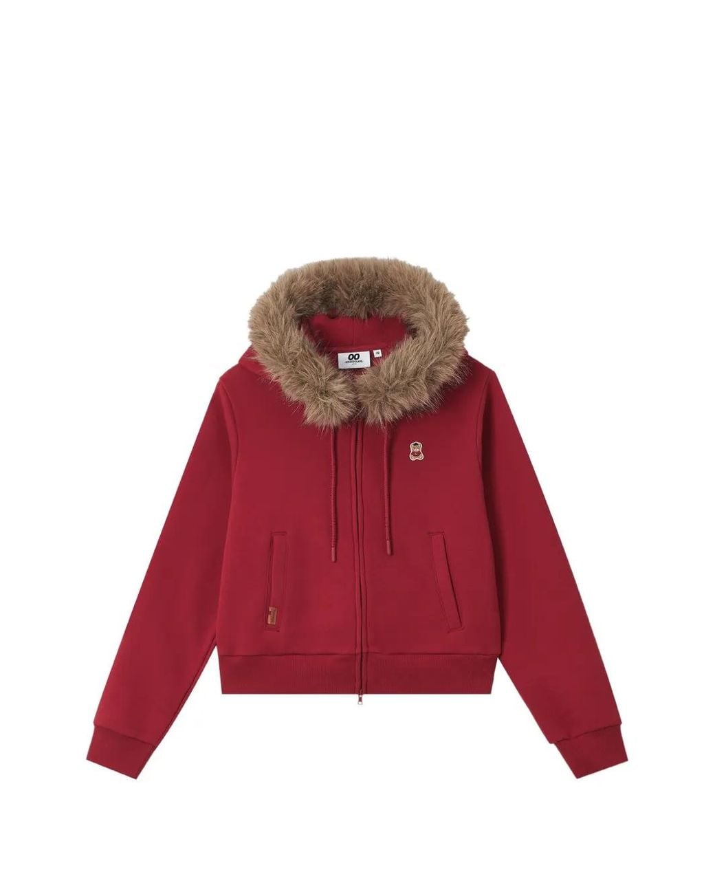 Chocoolate Red Faux-Fur Trim Zip-Up Hoodie