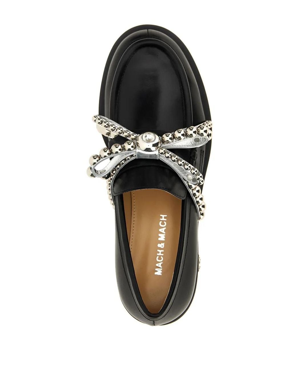 Mach & Mach Black Studded Bow Leather Loafers