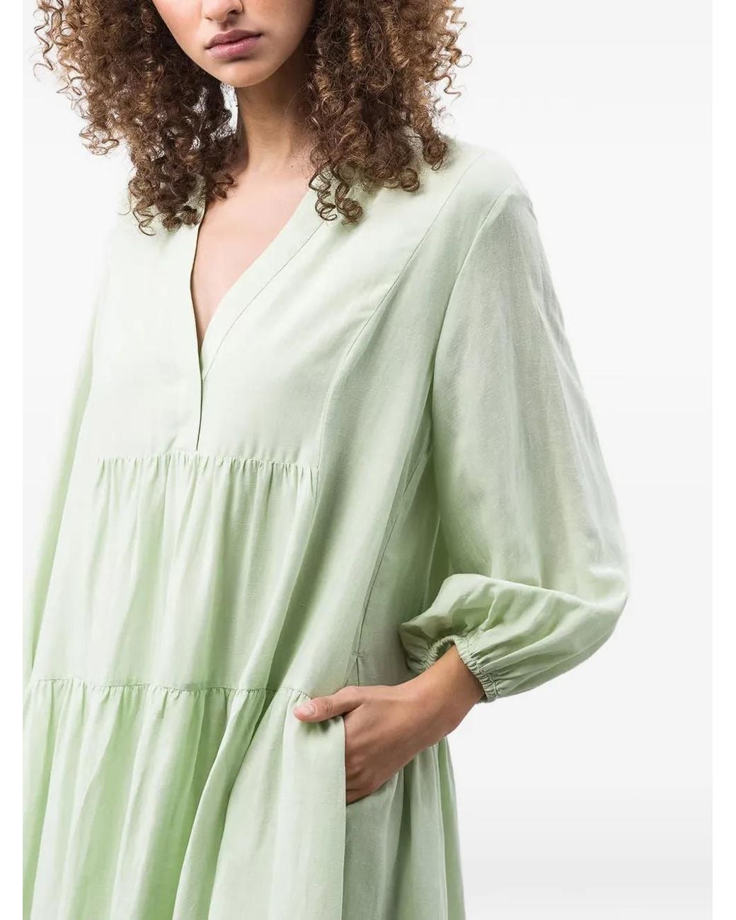 IVY & OAK Green Tiered V-Neck Dress