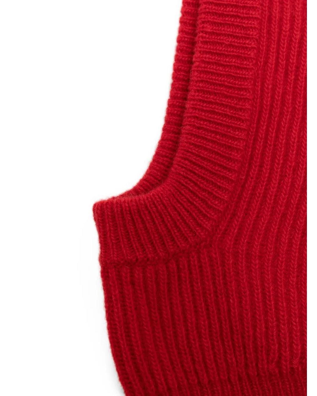 Roberto Collina Red Ribbed-Knit Balaclava