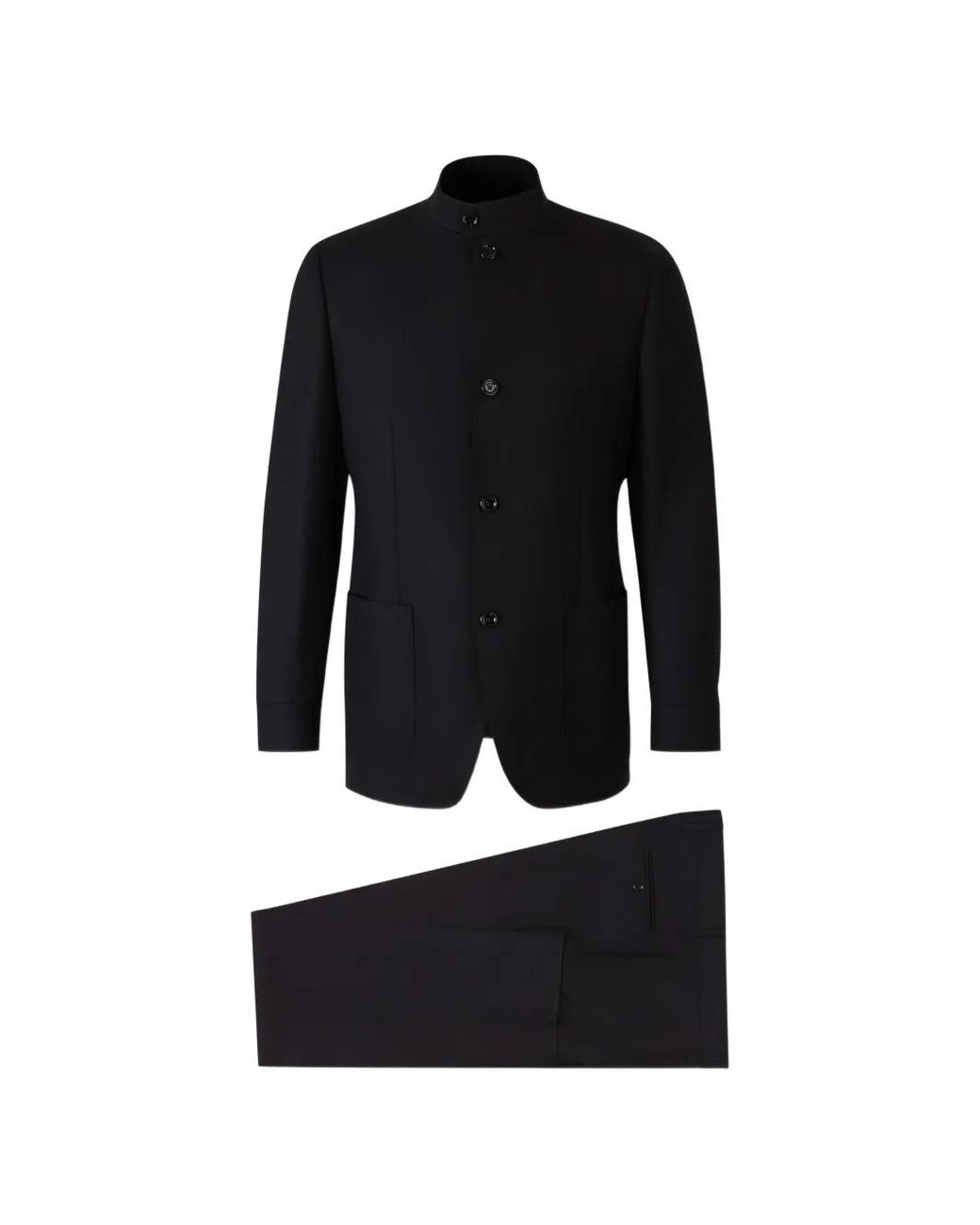 Lardini Black Mandarin-Collar Single-Breasted Suit for men