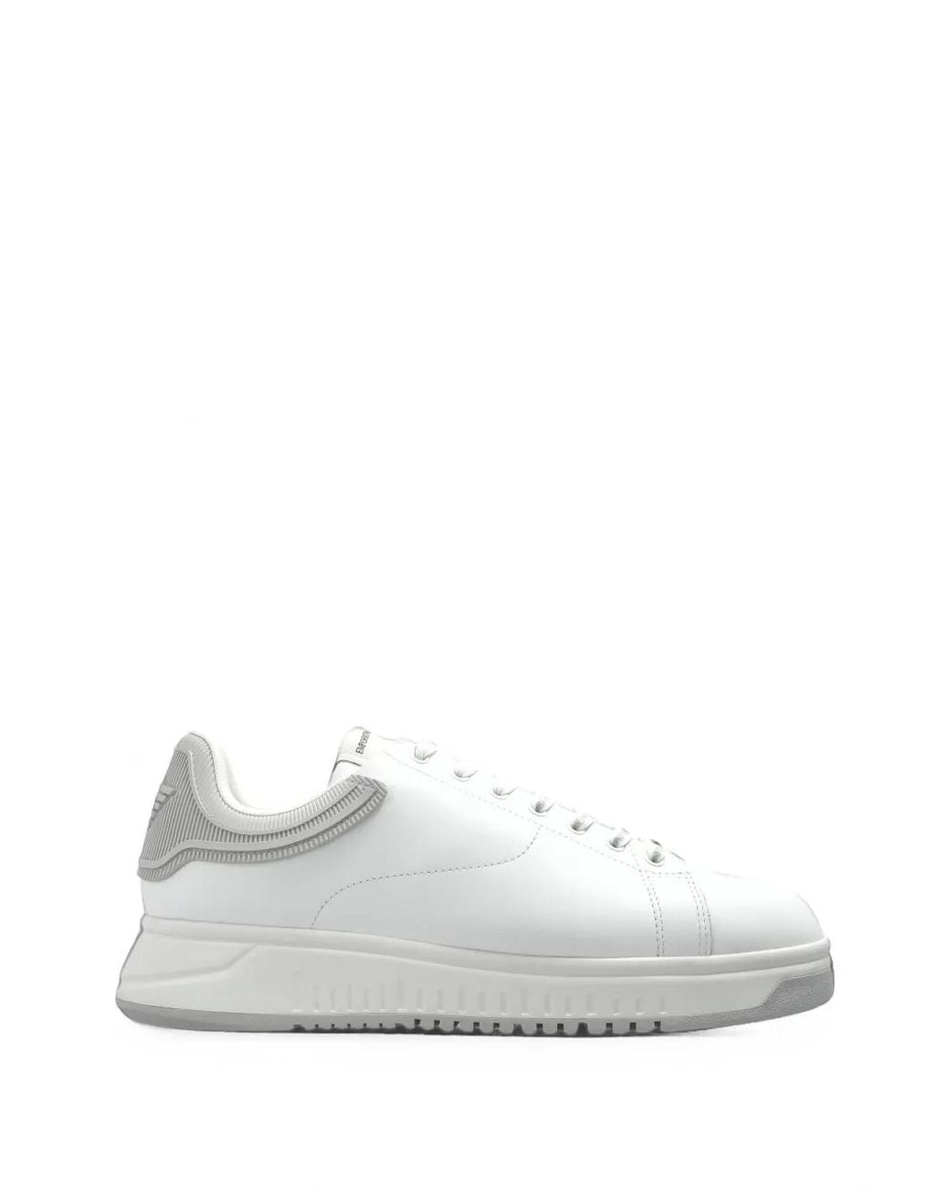Emporio Armani White Leather Sneakers With Rubber Heel Tab And Ridged Rubber Sole for men