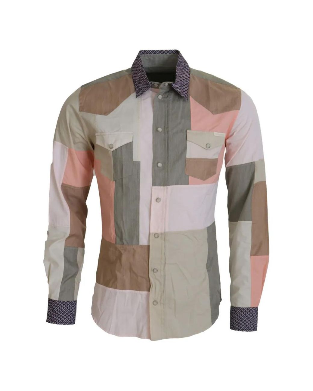 Dolce & Gabbana Gray Patchwork Cotton Shirt for men
