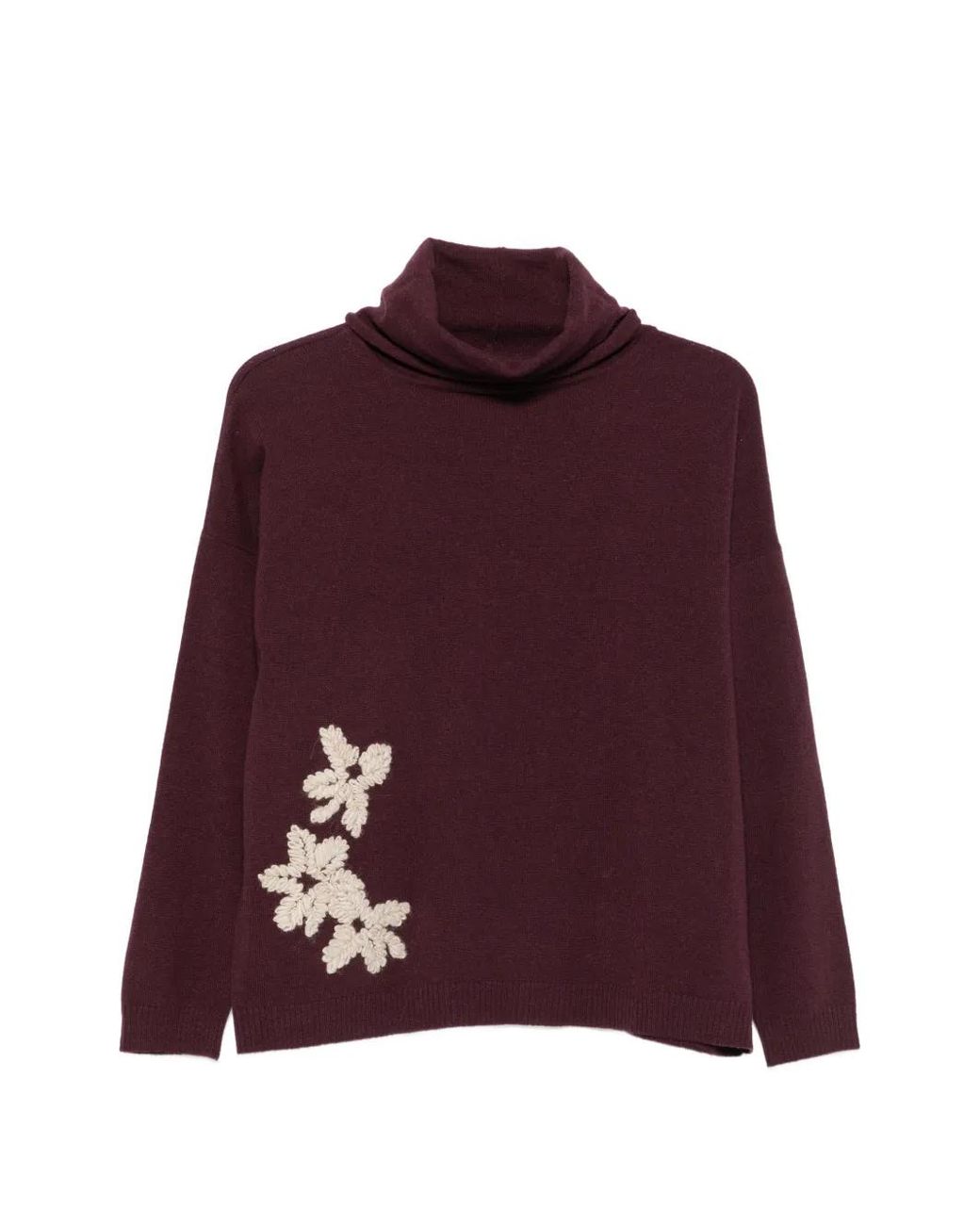 Whyci Red Maglieria Floral-Applique Roll-Neck Sweater