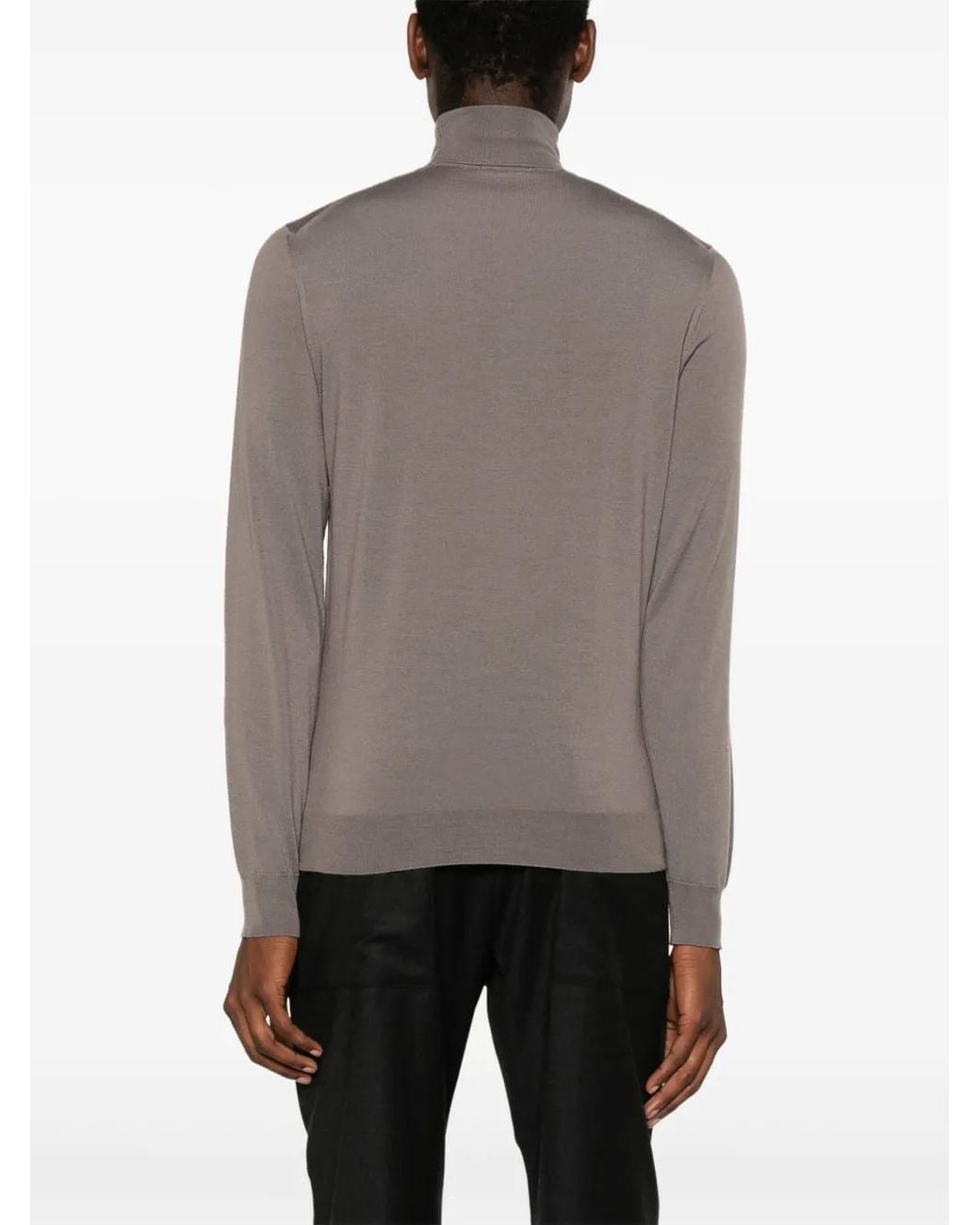 Drumohr Gray Fine-Knit Roll Neck Sweater for men