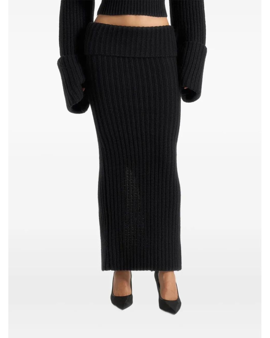Manière De Voir Black Lyra Foldover-Waist Knit Maxi Skirt