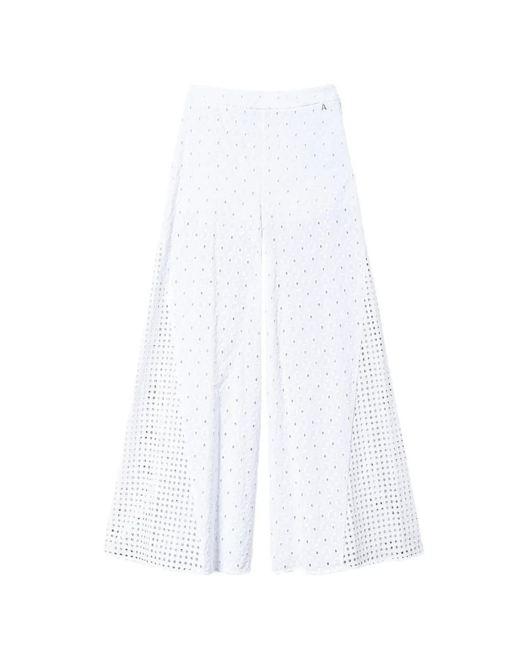 Twinset White Pantalon Palazzo En Broderie Anglaise