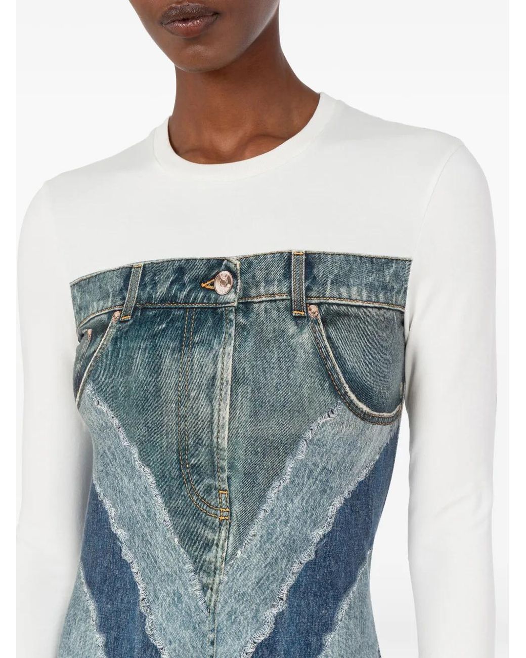 Love Moschino Blue Printed Stretch Cotton Jersey Dress
