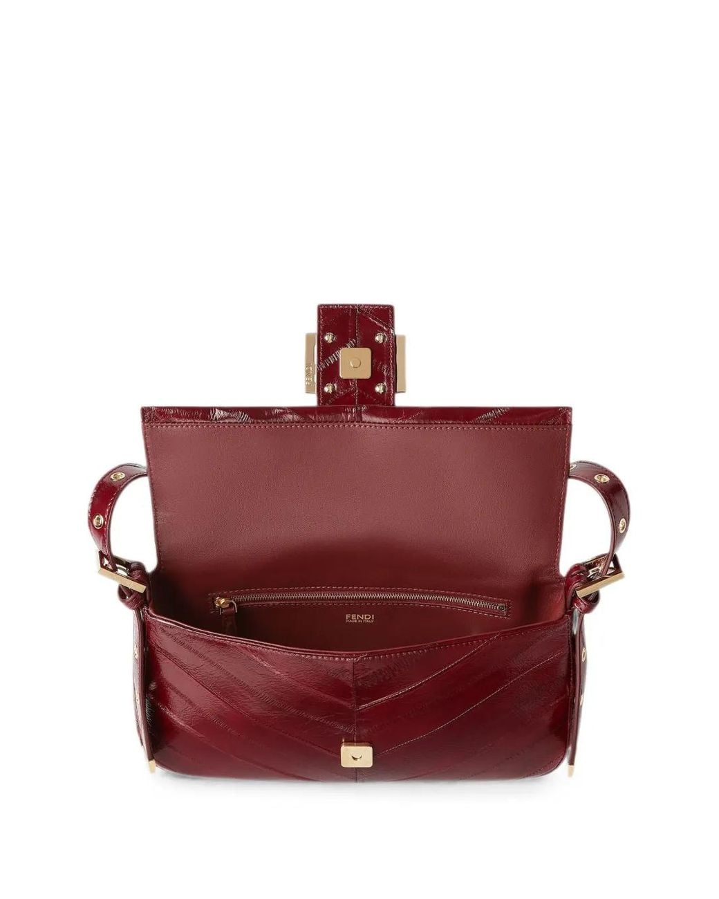 Fendi Red Baguette 26424 Inlaid Hagfish Leather Bag