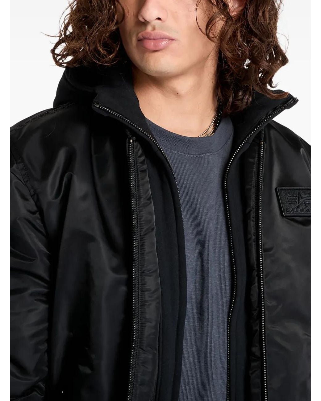 Alpha Industries Black Zip-Up Bomber Jacket for men