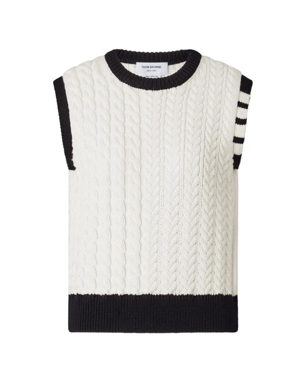 Thom Browne White Merino-Wool Aran-Cable Shell Top