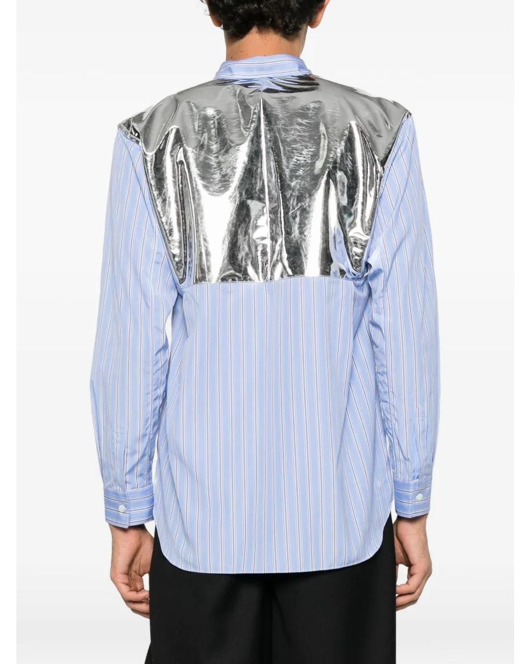 Comme des Garçons Blue Striped Metallic-Panel Shirt for men