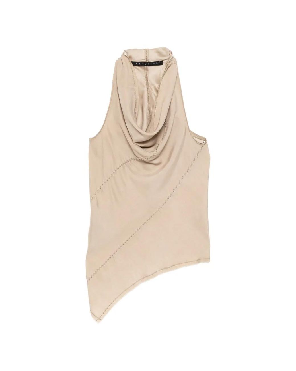 Yehuafan Natural Draped-Neck Top