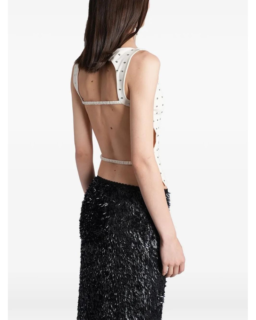 Siedres White Stud-Embellished Backless Top