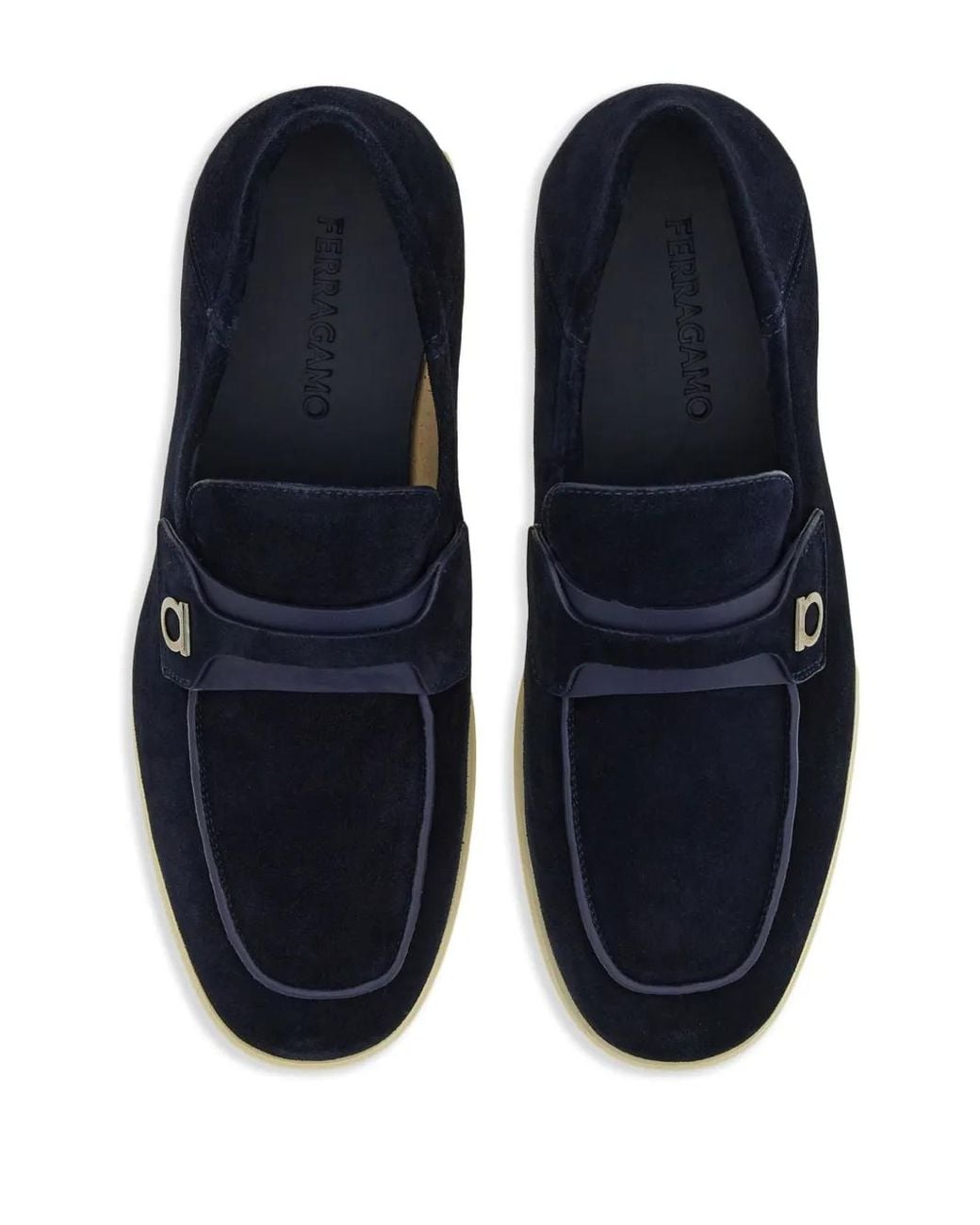 Ferragamo Blue Ferragamo Deconstructed Gancini-Detailed Suede Loafers for men