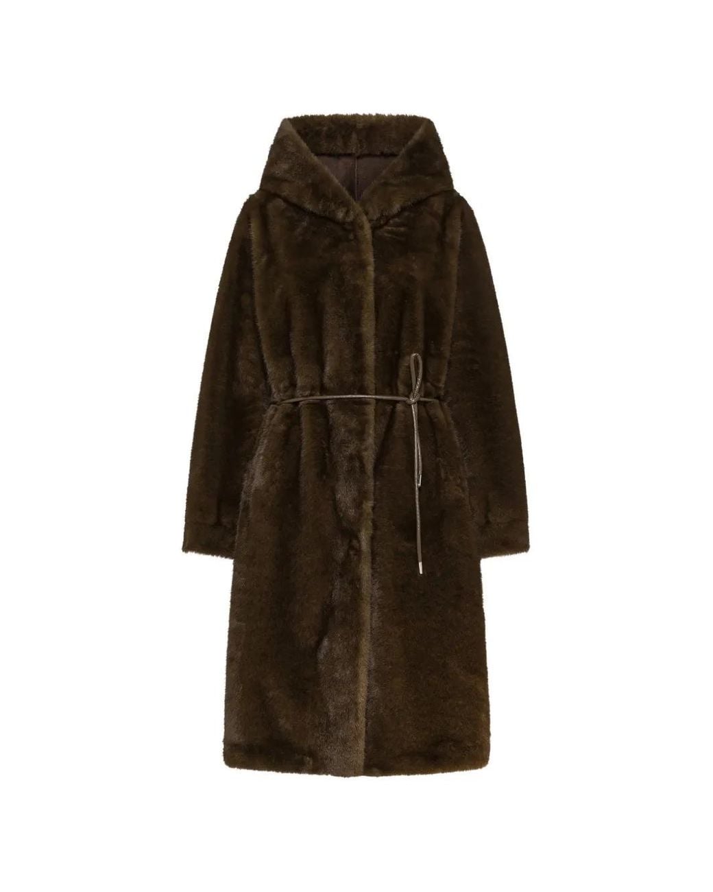Seventy Brown Hooded Faux-Fur Jacket