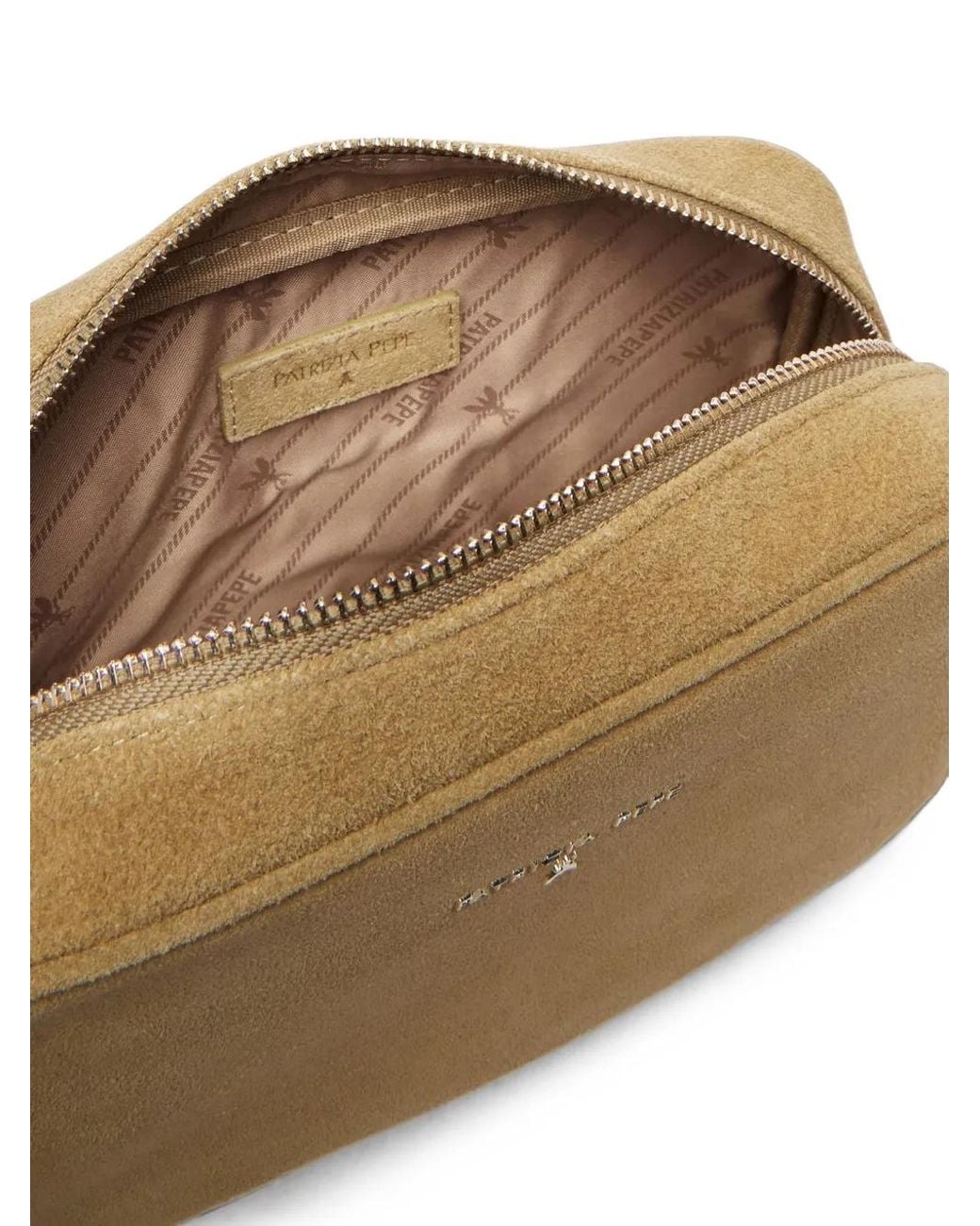 Patrizia Pepe Brown Logo-Plaque Calf Suede Shoulder Bag