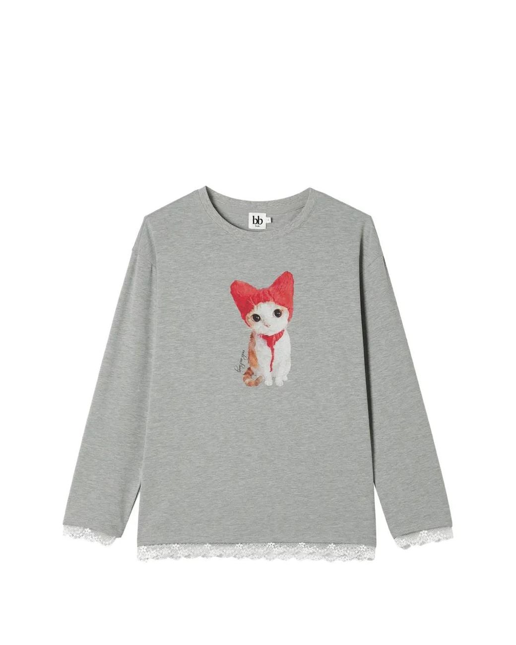 B+ AB Gray Lace-Trim Long-Sleeve T-Shirt