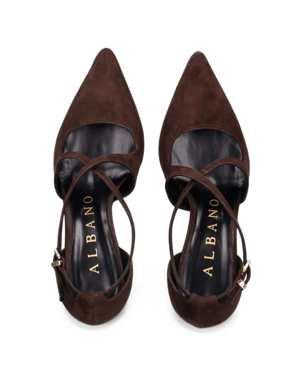 Albano Black Crossover-Strap Pointed-Toe Pumps