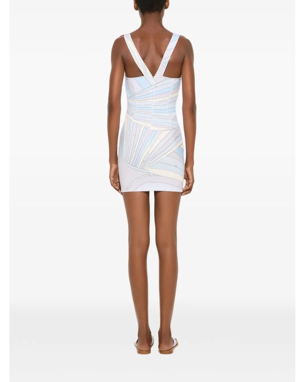 Emilio Pucci Blue Robe Courte En Jersey À Imprimé Iride