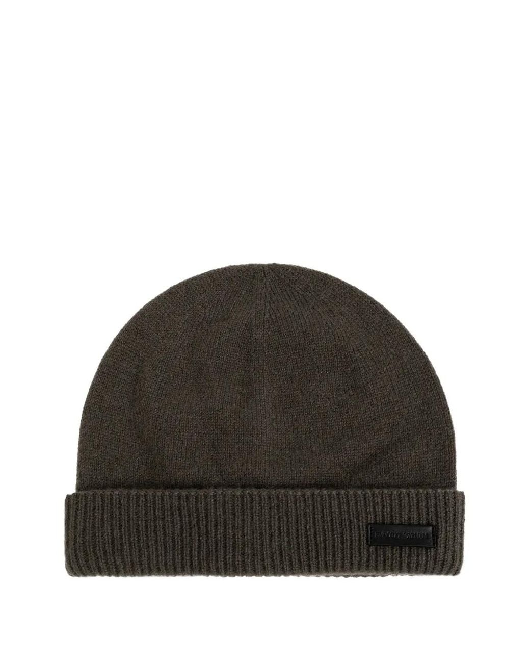 Emporio Armani Black Logo-Patch Cashmere Beanie Hat for men