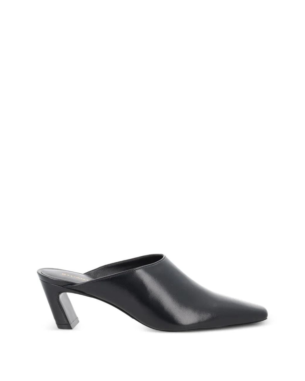 Stuart Weitzman Gray Stassi Square-Toe Leather Mules