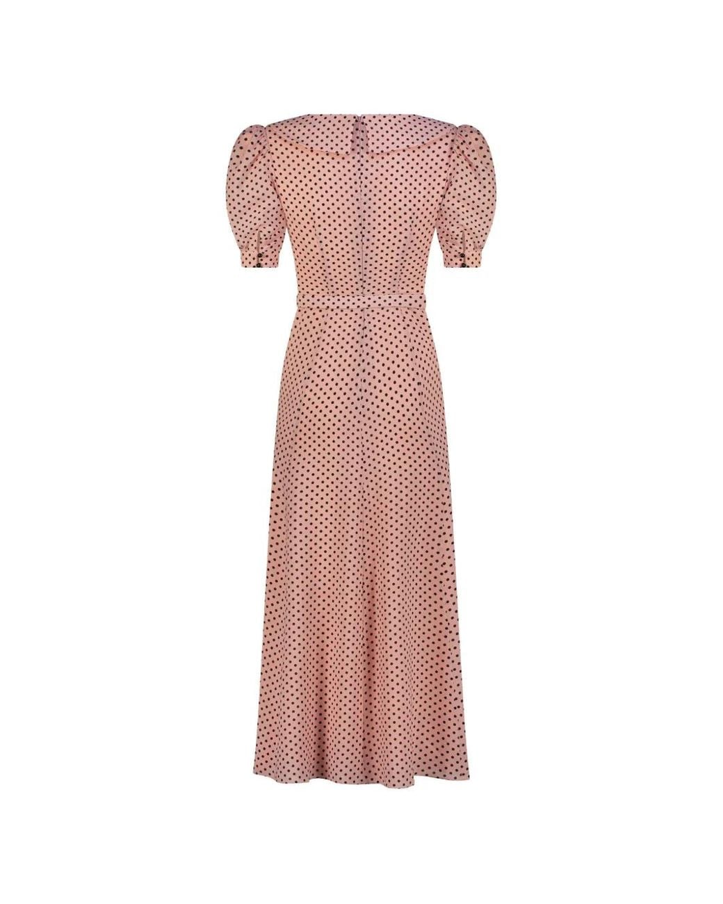 Adamaris Pink Polka-Dot Belted Midi Dress